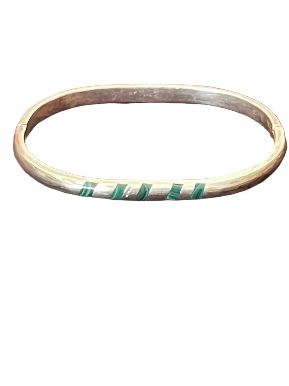 MEMCOS Mexico Malachite Gemstone Sterling Silver 925 Hinged Bangle Bracelet 24g